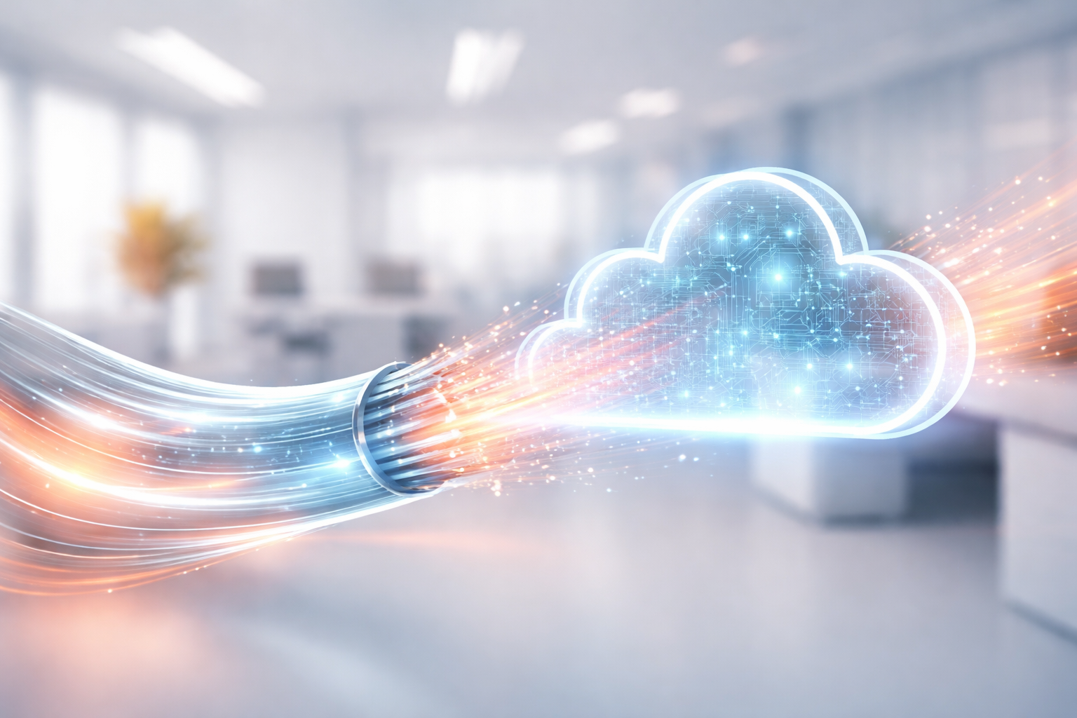 Abstract cloud transforming into communication signals